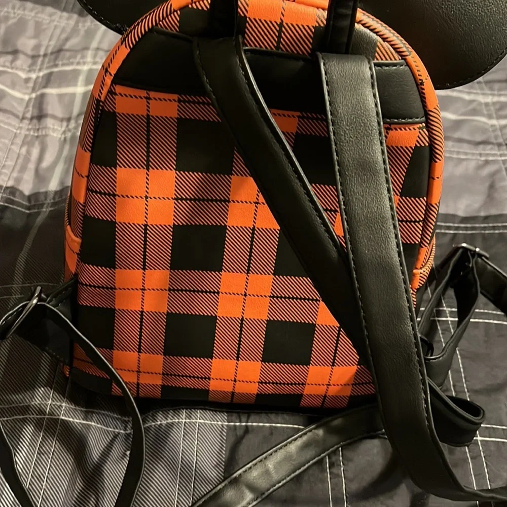 Loungefly Orange and Black Plaid Halloween Mickey Mini Backpack